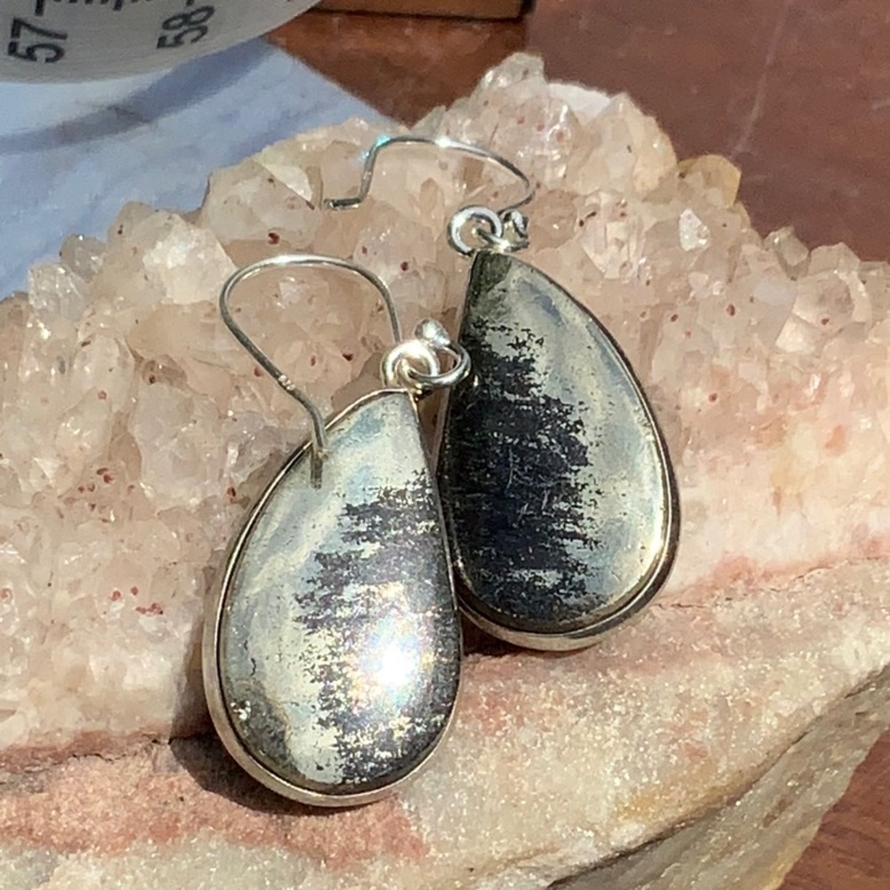 NATURAL PYRITE IN MAGNETITE 925 STERLING SILVER EARRINGS